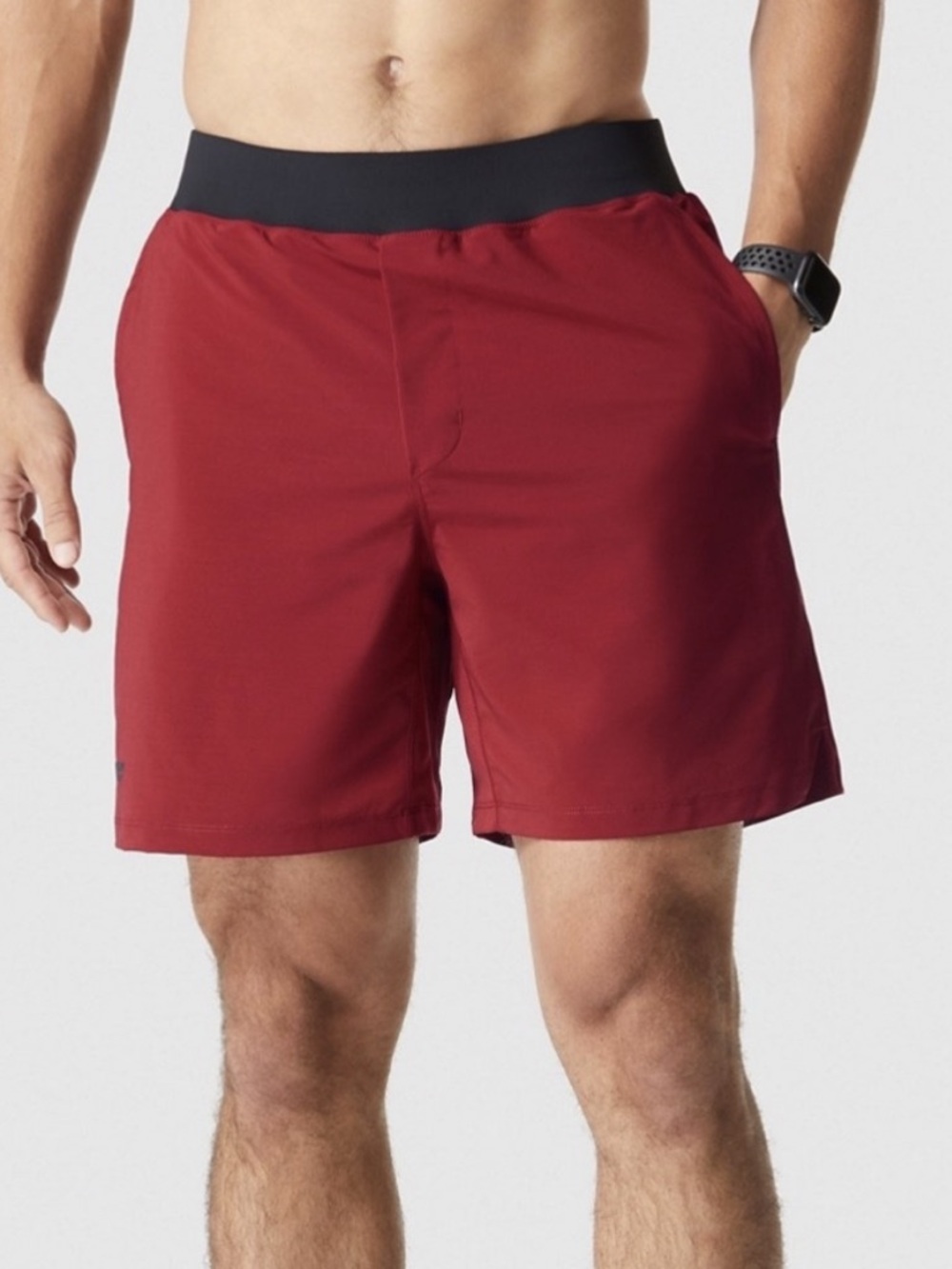 Fabletics Men's Crimson Athletic Shorts with Black Waistband